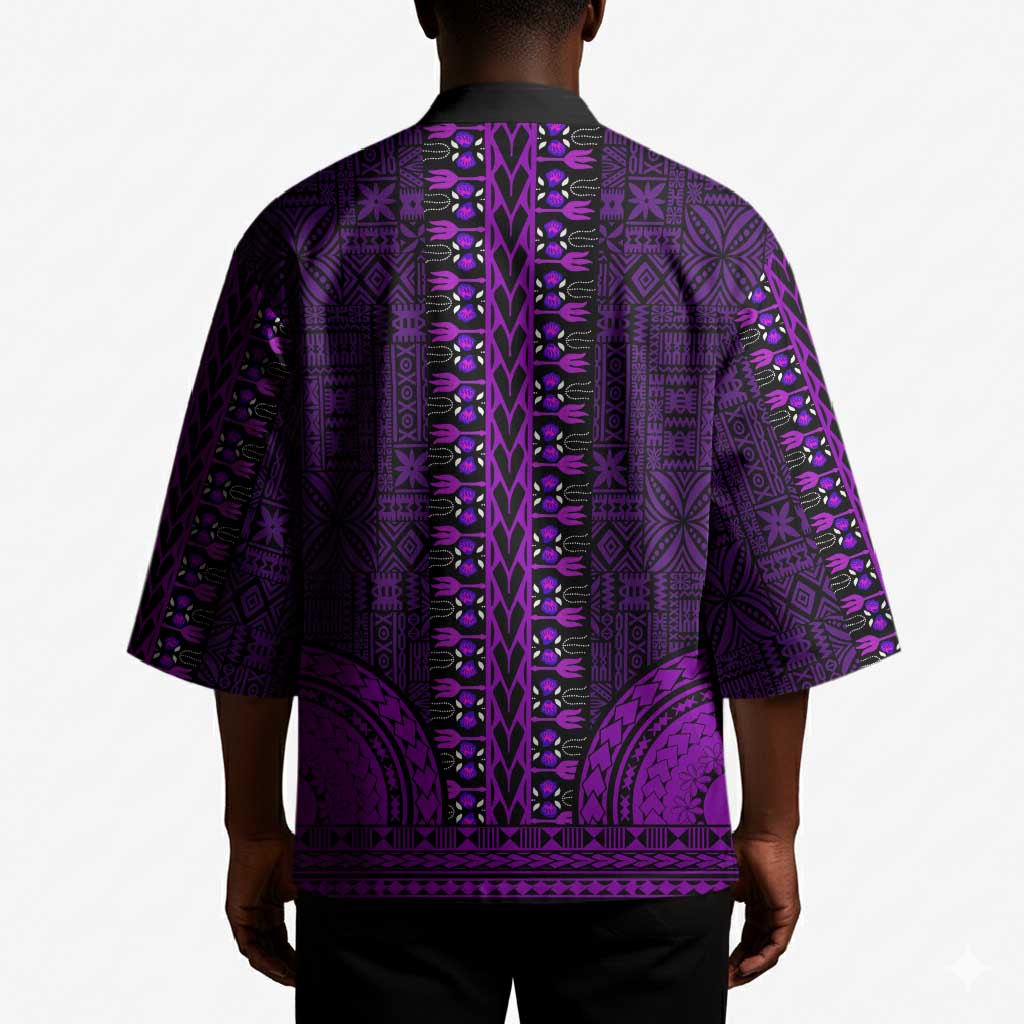Purple Dashiki and Tapa Pattern Kimono Africa-Polynesia Together Culture