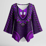 Purple Dashiki and Tapa Pattern Kimono Sleeve Blouse Africa-Polynesia Together Culture