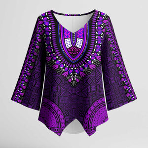 Purple Dashiki and Tapa Pattern Kimono Sleeve Blouse Africa-Polynesia Together Culture