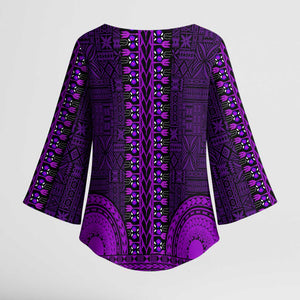 Purple Dashiki and Tapa Pattern Kimono Sleeve Blouse Africa-Polynesia Together Culture