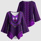 Purple Dashiki and Tapa Pattern Kimono Sleeve Blouse Africa-Polynesia Together Culture