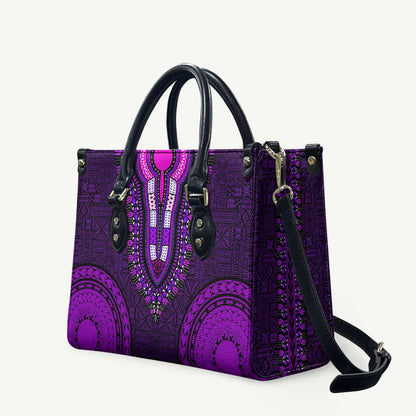 Purple Dashiki and Tapa Pattern Leather Bag Africa-Polynesia Together Culture