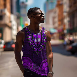 Purple Dashiki and Tapa Pattern Men Tank Top Africa-Polynesia Together Culture