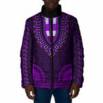 Purple Dashiki and Tapa Pattern Padded Jacket Africa-Polynesia Together Culture