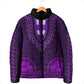 Purple Dashiki and Tapa Pattern Padded Jacket Africa-Polynesia Together Culture