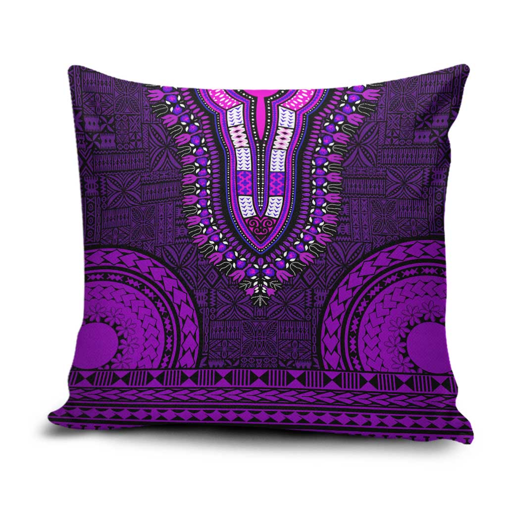 Purple Dashiki and Tapa Pattern Pillow Cover Africa-Polynesia Together Culture
