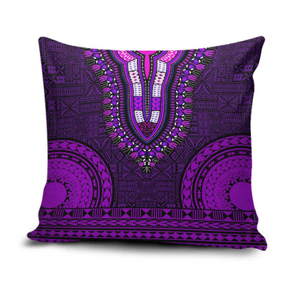 Purple Dashiki and Tapa Pattern Pillow Cover Africa-Polynesia Together Culture