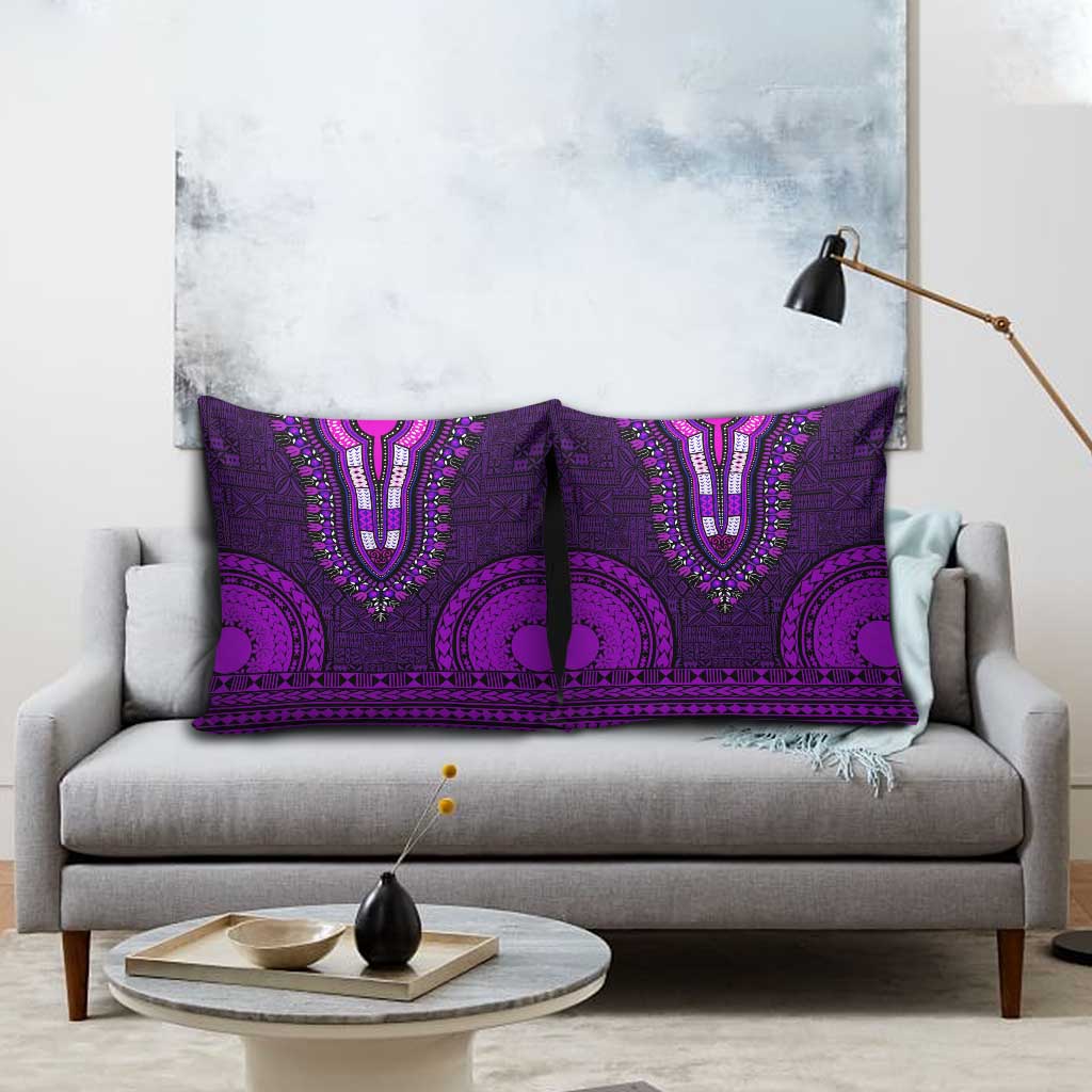 Purple Dashiki and Tapa Pattern Pillow Cover Africa-Polynesia Together Culture