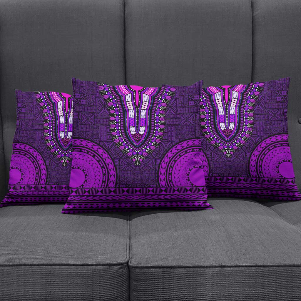 Purple Dashiki and Tapa Pattern Pillow Cover Africa-Polynesia Together Culture