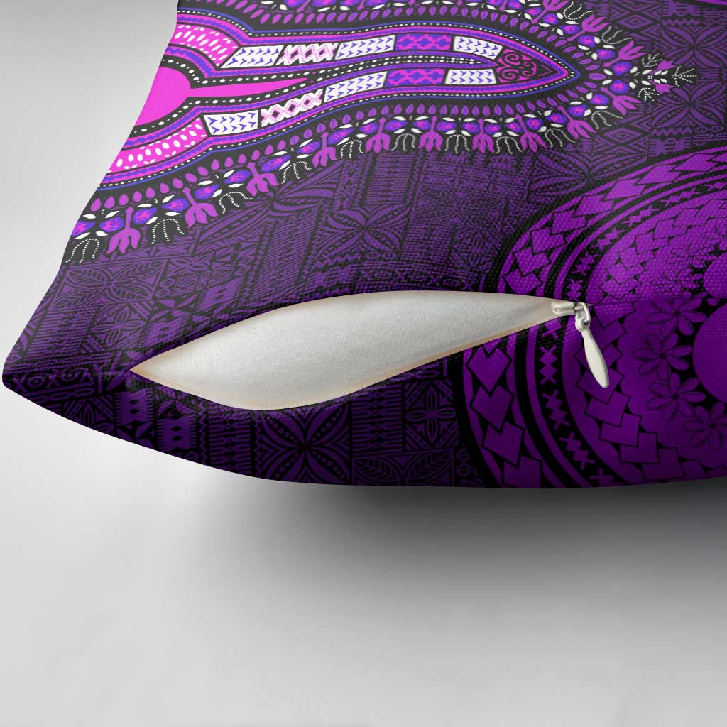 Purple Dashiki and Tapa Pattern Pillow Cover Africa-Polynesia Together Culture