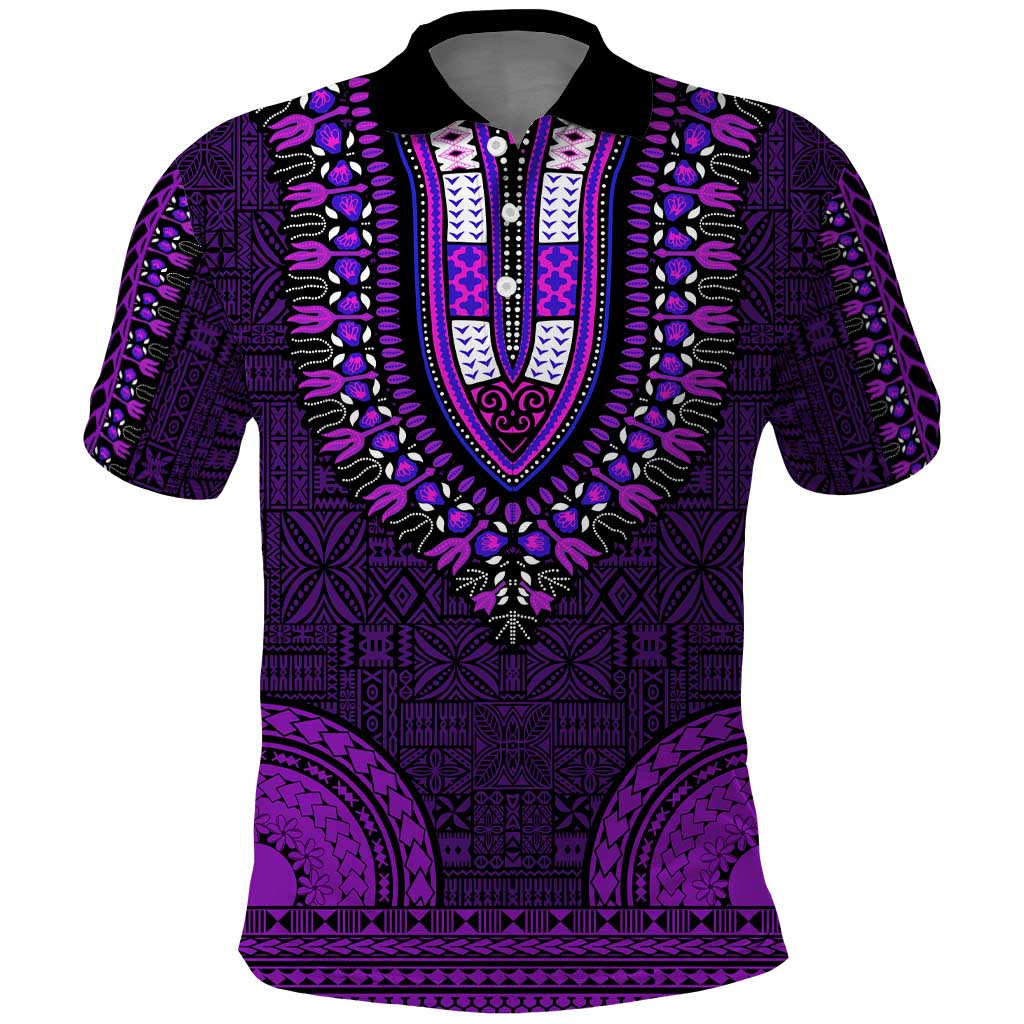 Purple Dashiki and Tapa Pattern Polo Shirt Africa-Polynesia Together Culture