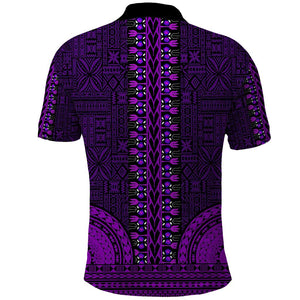 Purple Dashiki and Tapa Pattern Polo Shirt Africa-Polynesia Together Culture