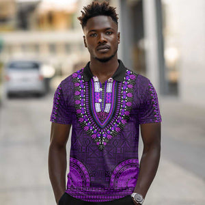 Purple Dashiki and Tapa Pattern Polo Shirt Africa-Polynesia Together Culture