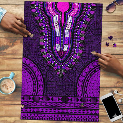 Purple Dashiki and Tapa Pattern Puzzle Africa-Polynesia Together Culture