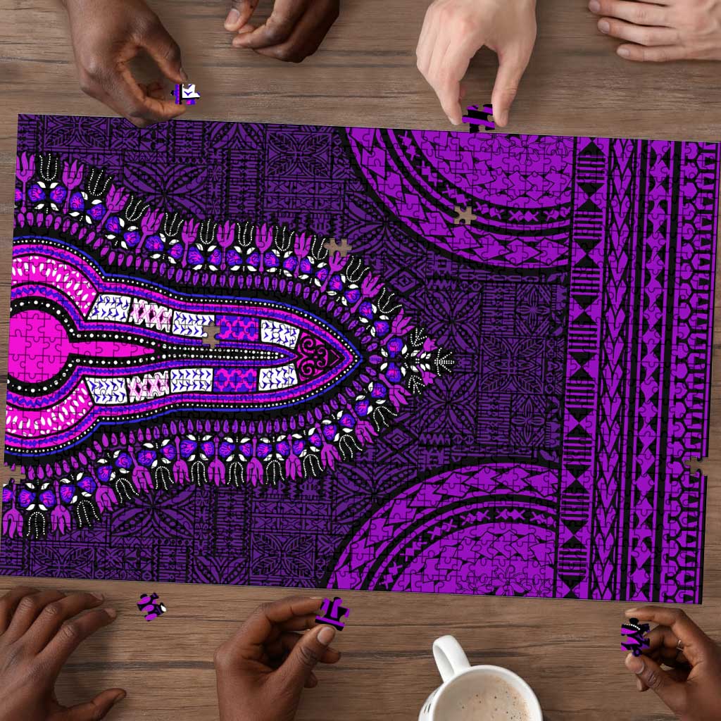 Purple Dashiki and Tapa Pattern Puzzle Africa-Polynesia Together Culture