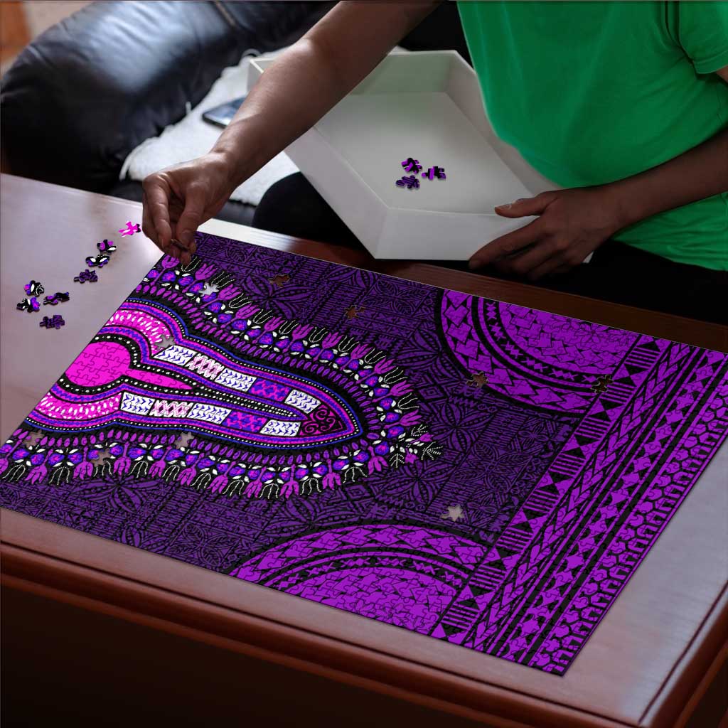 Purple Dashiki and Tapa Pattern Puzzle Africa-Polynesia Together Culture