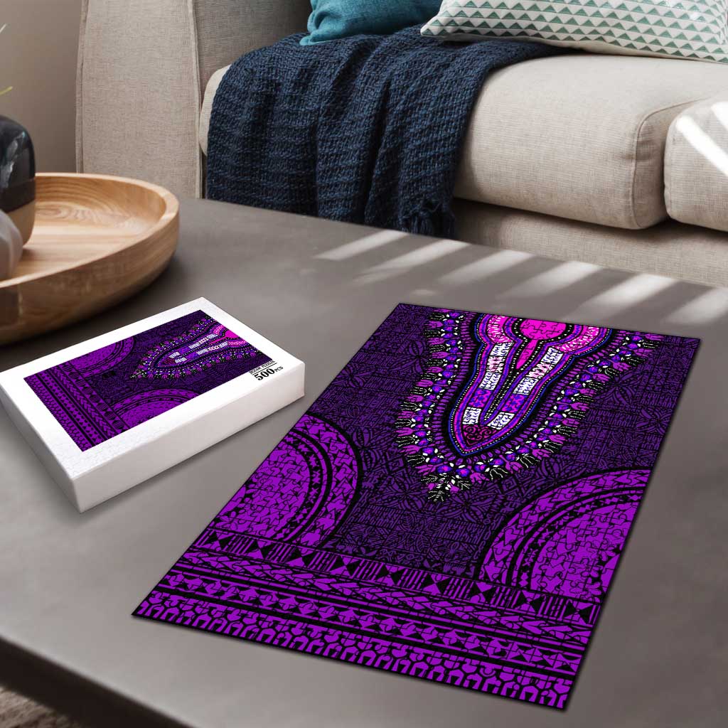 Purple Dashiki and Tapa Pattern Puzzle Africa-Polynesia Together Culture