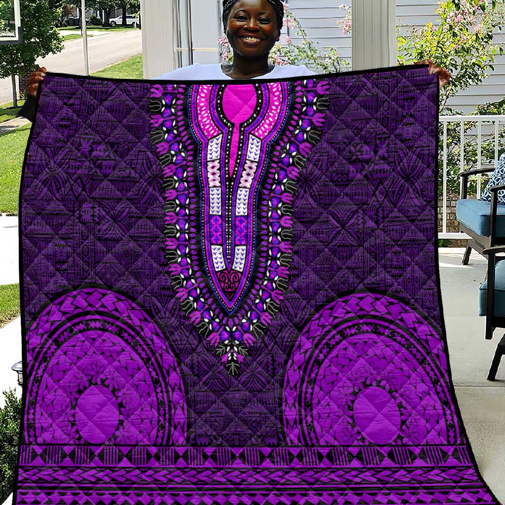 Purple Dashiki and Tapa Pattern Quilt Africa-Polynesia Together Culture