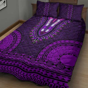 Purple Dashiki and Tapa Pattern Quilt Bed Set Africa-Polynesia Together Culture