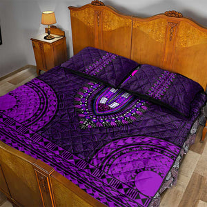 Purple Dashiki and Tapa Pattern Quilt Bed Set Africa-Polynesia Together Culture