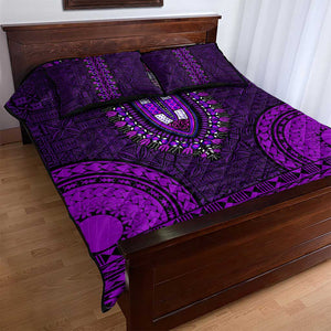 Purple Dashiki and Tapa Pattern Quilt Bed Set Africa-Polynesia Together Culture