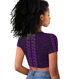 Purple Dashiki and Tapa Pattern Raglan Cropped T shirt Africa-Polynesia Together Culture