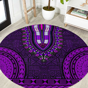 Purple Dashiki and Tapa Pattern Round Carpet Africa-Polynesia Together Culture