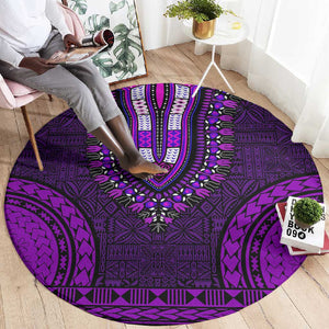 Purple Dashiki and Tapa Pattern Round Carpet Africa-Polynesia Together Culture