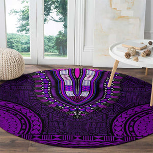 Purple Dashiki and Tapa Pattern Round Carpet Africa-Polynesia Together Culture