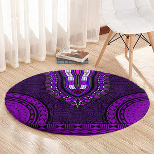 Purple Dashiki and Tapa Pattern Round Carpet Africa-Polynesia Together Culture