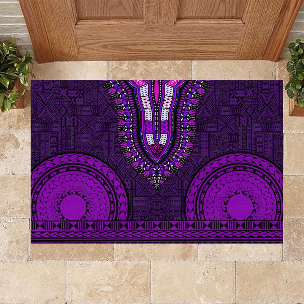 Purple Dashiki and Tapa Pattern Rubber Doormat Africa-Polynesia Together Culture