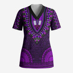 Purple Dashiki and Tapa Pattern Scrub Top Africa-Polynesia Together Culture