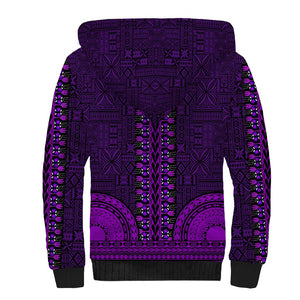 Purple Dashiki and Tapa Pattern Sherpa Hoodie Africa-Polynesia Together Culture