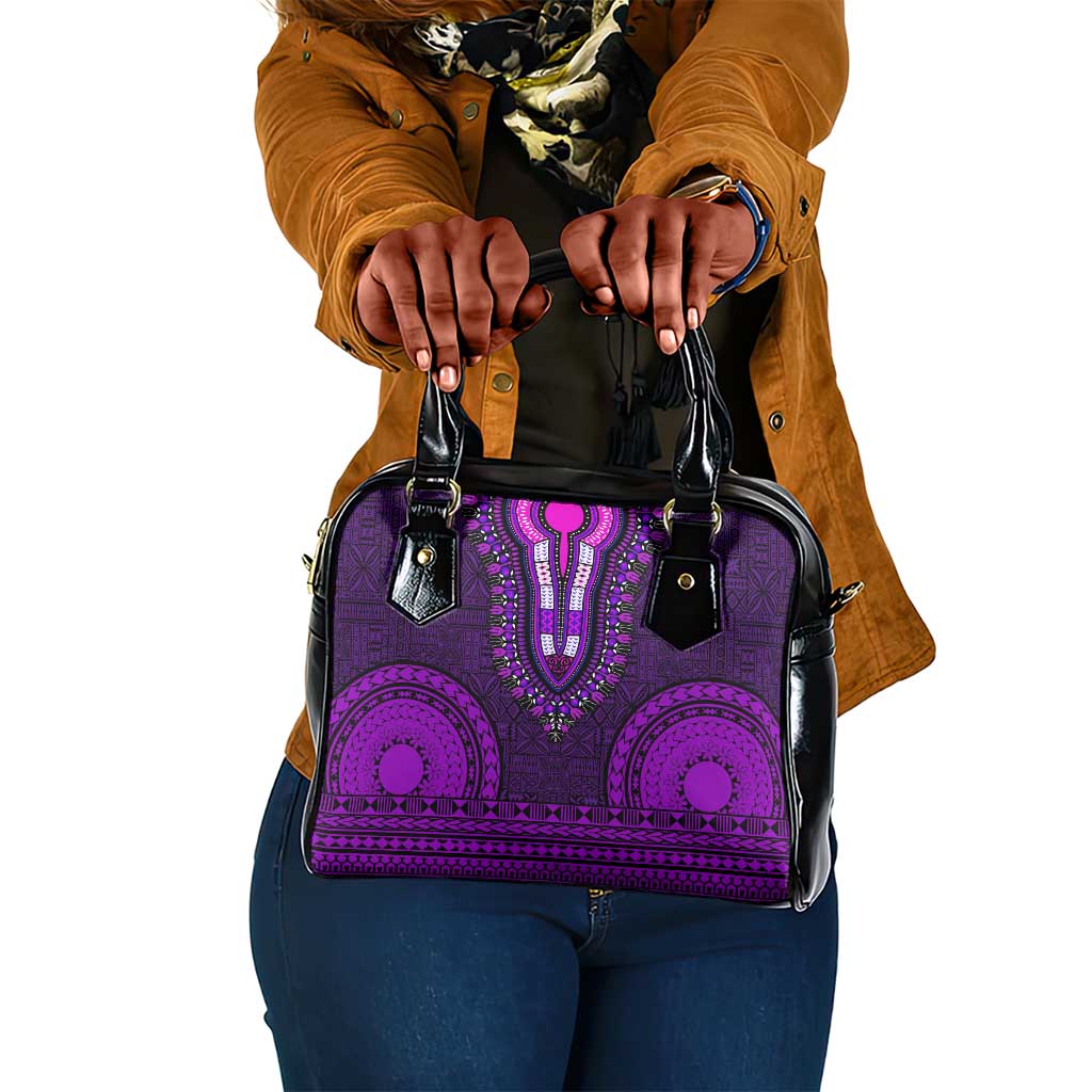 Purple Dashiki and Tapa Pattern Shoulder Handbag Africa-Polynesia Together Culture