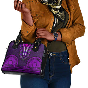 Purple Dashiki and Tapa Pattern Shoulder Handbag Africa-Polynesia Together Culture