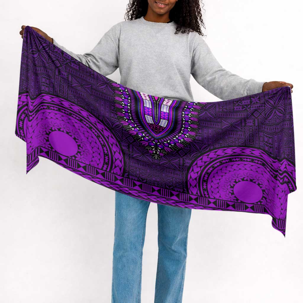 Purple Dashiki and Tapa Pattern Simple Headwrap Africa and Polynesia Together Culture