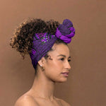 Purple Dashiki and Tapa Pattern Simple Headwrap Africa and Polynesia Together Culture