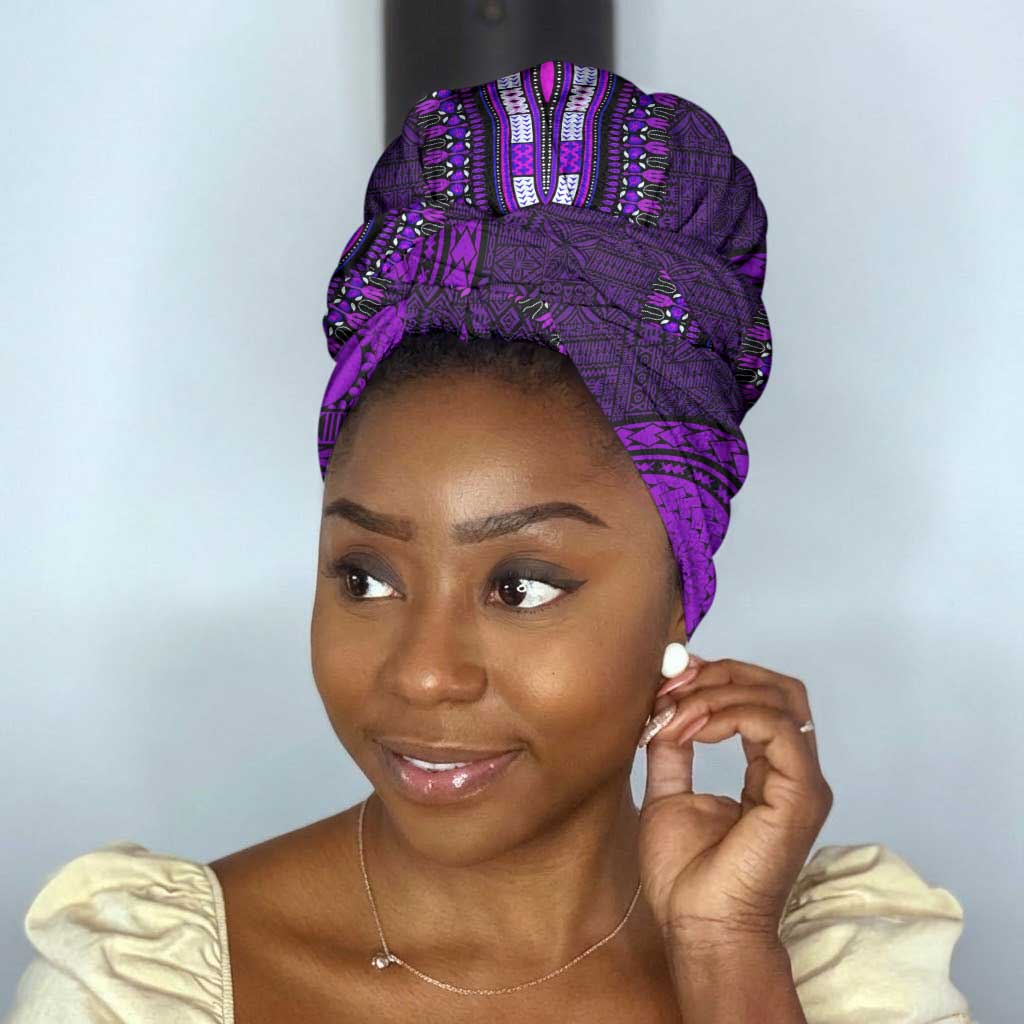Purple Dashiki and Tapa Pattern Simple Headwrap Africa and Polynesia Together Culture