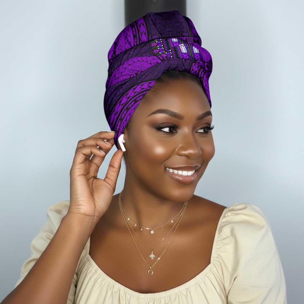 Purple Dashiki and Tapa Pattern Simple Headwrap Africa and Polynesia Together Culture