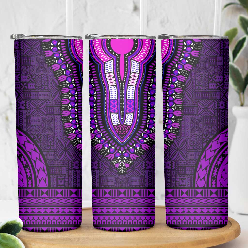 Purple Dashiki and Tapa Pattern Skinny Tumbler Africa-Polynesia Together Culture