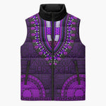 Purple Dashiki and Tapa Pattern Sleeveless Puffer Jacket Africa-Polynesia Together Culture