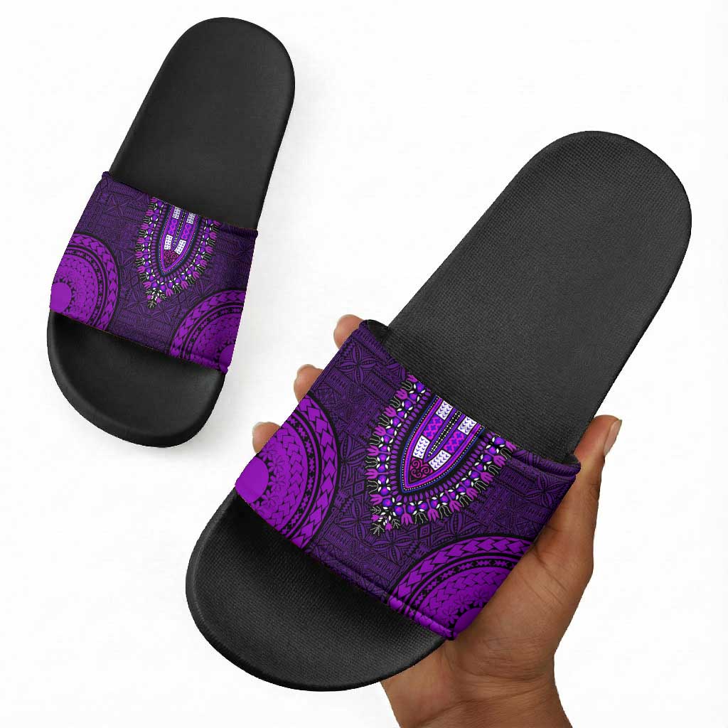 Purple Dashiki and Tapa Pattern Slide Sandals Africa-Polynesia Together Culture