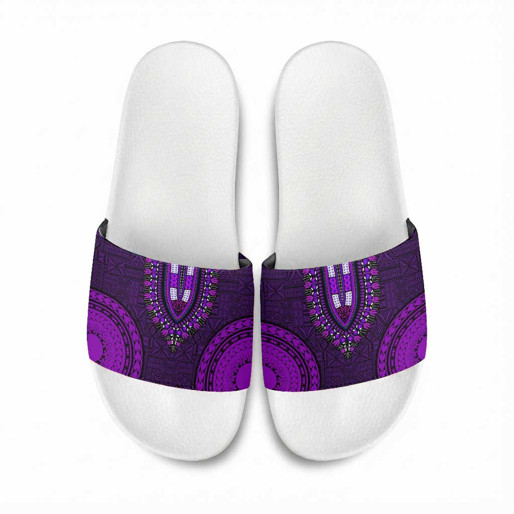 Purple Dashiki and Tapa Pattern Slide Sandals Africa-Polynesia Together Culture