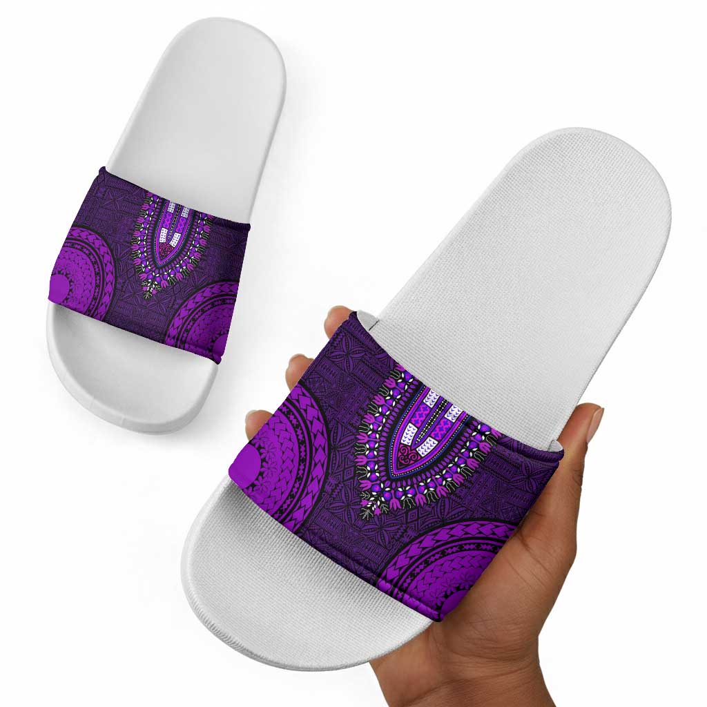Purple Dashiki and Tapa Pattern Slide Sandals Africa-Polynesia Together Culture