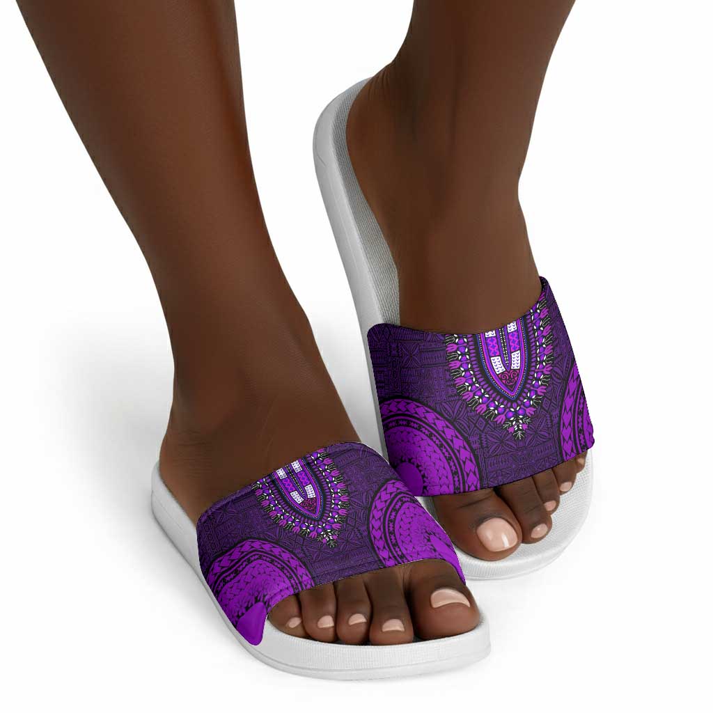 Purple Dashiki and Tapa Pattern Slide Sandals Africa-Polynesia Together Culture