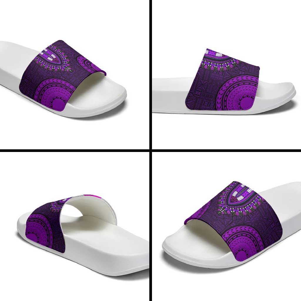 Purple Dashiki and Tapa Pattern Slide Sandals Africa-Polynesia Together Culture