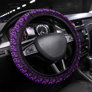 Purple Dashiki and Tapa Pattern Steering Wheel Cover Africa-Polynesia Together Culture