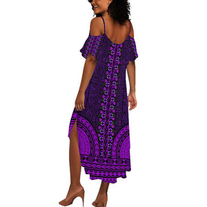 Purple Dashiki and Tapa Pattern Summer Maxi Dress Africa-Polynesia Together Culture