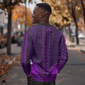 Purple Dashiki and Tapa Pattern Sweatshirt Africa-Polynesia Together Culture