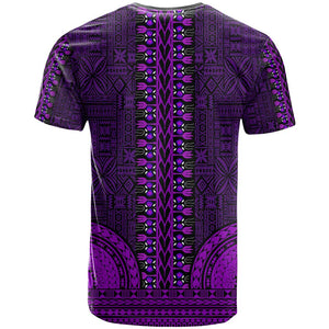 Purple Dashiki and Tapa Pattern T shirt Africa-Polynesia Together Culture